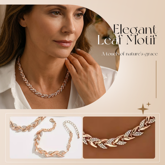 💎 60% RABATT! ✨ Verstellbares Halsketten- & Armband-Set im Blatt-Design mit Strasssteinen – Elegant, Funkelnd & Perfekt für Besondere Anlässe 🍃