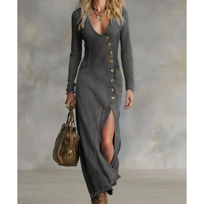 👗 60% RABATT! ✨ Langärmliges Maxikleid mit V-Ausschnitt für Damen – Elegant, Bequem & Figurbetont 🌸