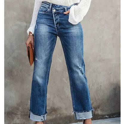 👖 50% RABATT! 🔥 Damenjeans mit Hoher Taille & Geradem Bein aus Stretchmaterial – Figurbetont, Bequem & Vielseitiger Alltagslook 💙