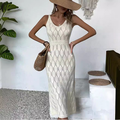 👗 60% RABATT! 💃 Elegantes Kleid mit V-Ausschnitt & Pointelle-Strickmuster – 2026 Neu – Zartes Lochmuster, Schmeichelnde Passform & Vielseitig ✨