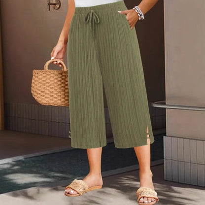 👖 50% RABATT! ✨ Damen Caprihose – Weitbein, Kordelzug-Bund & Taschen, Lässig & Komfortabel für Den Alltag 🌿
