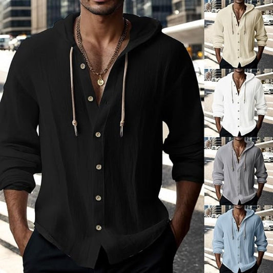 🧥 50% RABATT! ✨ Herren Kapuzenpullover – Langarm, Uni, 95% Leinen, mit Knöpfen – Leicht, atmungsaktiv & perfekt für Übergangszeit und Freizeit 🌿