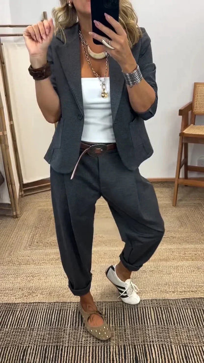 👔 60% RABATT! 💼 Damen Business-Anzug – Blazer mit Kragen & Hose, Bügelfrei & Klassischer Look 👖