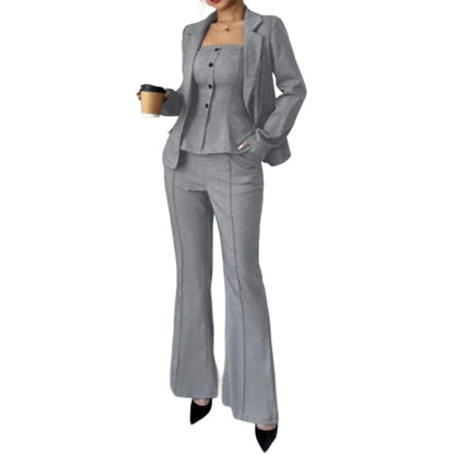 👚 50% RABATT! ✨ Damen 3-teiliges Hosenanzug-Set mit Schlaghose – Blazer, Crop Top & Modische Schlaghose 💃