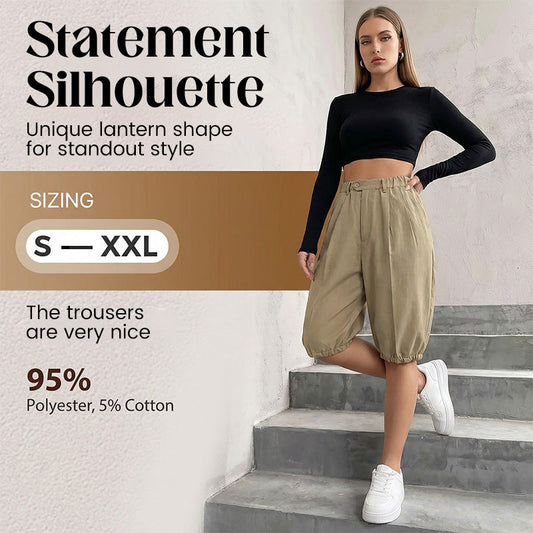 🩳 50% RABATT! 🔥 Lantern-Shorts mit Hoher Taille & Falten – Weicher Stoff, Figurbetonter Schnitt & Perfekt Für Einen Modischen Sommerlook ☀️