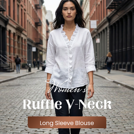 👚 50% RABATT! 💃 Damenbluse mit Rüschen, V-Ausschnitt & Langen Ärmeln – Romantisches Design, Weicher Stoff & Vielseitig 🌸