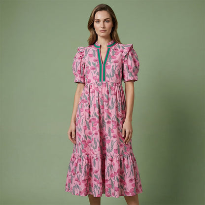 👗 60% RABATT! 🌸 Damen Maxikleid mit Blumendruck & Puffärmeln – Romantischer Stil, Fließender Stoff & Perfekt für den Sommer ☀️