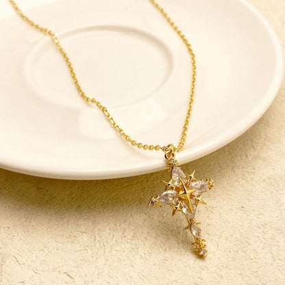 💎 50% RABATT! ✨ Funkelnde Kreuz-Anhänger-Ohrringe & Halskette Set – Elegantes Design, Glänzendes Finish & Perfekt als Geschenk 🎁