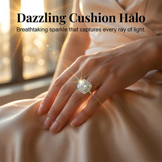 💍 50% RABATT! ✨ Brillanter Doppel-Halo Quadratring für Damen – Funkelndes Design, Goldfinish & Perfekt für Besondere Anlässe 🌟