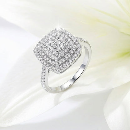 💍 50% RABATT! ✨ Brillanter Doppel-Halo Quadratring für Damen – Funkelndes Design, Goldfinish & Perfekt für Besondere Anlässe 🌟