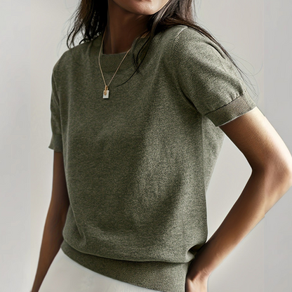 👚 50% RABATT! 🌞 Damen Strickoberteil mit Rundhalsausschnitt & kurzen Ärmeln – Weiche Baumwollmischung, leichte Passform & perfekt für Frühling, warme Tage oder lockere Büro-Looks ✨