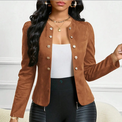 🧥 50% RABATT! 🌞 Damen kragenlose Kunstwildleder-Jacke – Kurze Silhouette & samtige Textur – Weich, elegant & perfekt für Frühlingstage, Büro oder lässige Ausflüge ✨