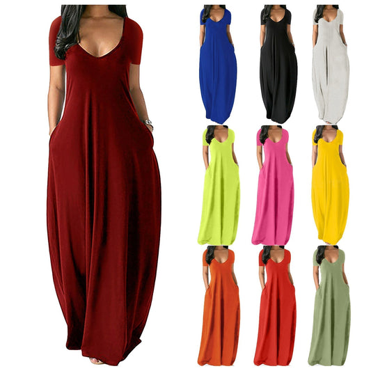 👗 50% RABATT! 🌸 Langes Freizeitkleid für Damen mit Rundhalsausschnitt, kurzen Ärmeln & weichem Stoff – Bequem, luftig & perfekt für entspannte Tage zu Hause oder unterwegs ✨