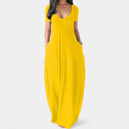 👗 50% RABATT! 🌸 Langes Freizeitkleid für Damen mit Rundhalsausschnitt, kurzen Ärmeln & weichem Stoff – Bequem, luftig & perfekt für entspannte Tage zu Hause oder unterwegs ✨