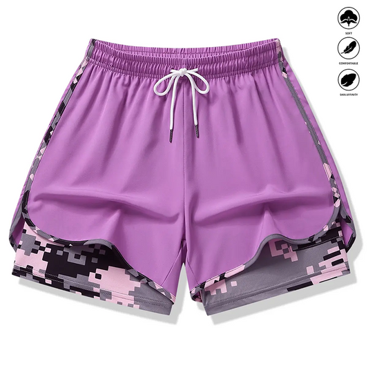 🩳 50% RABATT! 🔥 2-in-1-Sportshorts – Atmungsaktives Material, Camouflage-Futter & Praktische Taschen für Damen 🏃‍♀️✨