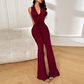 👗 50% RABATT! ✨ Eleganter Jumpsuit mit V-Ausschnitt, Spitzenverzierung & Ausgestelltem Bein – Romantischer Stil & Perfekt Für Besondere Anlässe 💃
