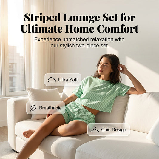 👚 50% RABATT! 🌙 Damen-Loungewear-Set mit Streifen & kurzen Ärmeln – Bequem, atmungsaktiv & stylisch für Zuhause und Entspannung ✨