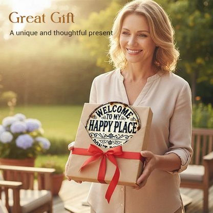 📦 KAUFE 3, ERHALTE 1 GRATIS! 🏡 Vintage-Metallschild "Happy Place" – Wetterfest, dekorativ & perfekt für Zuhause oder Garten ✨