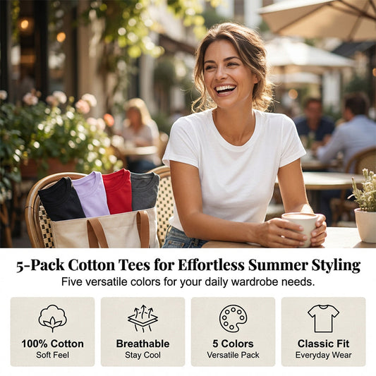 👕 57% RABATT! 🧳 5er-Pack Unifarbene Basic T-Shirts aus Baumwolle – Vielseitige Klassiker, Bequem & Perfekt Für Den Täglichen Gebrauch 👚