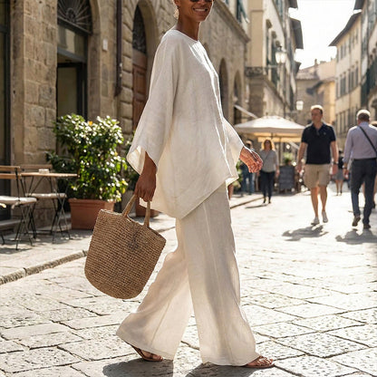 👗 60% RABATT! ✨ Damenset – Langes Top & weite Hose – Bequem & vielseitig – Luftiger Sommer-Look aus weichem Stoff – perfekt für Strand, Stadt oder entspannte Tage zu Hause 🌸