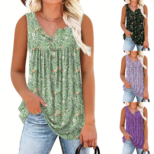 👚 50% RABATT! ☀️ Ärmelloses Damen-Top – Mit Print, Knopfleiste & Leichtem Stoff, Perfekt Für Heiße Tage Und Einen Frischen Look ✨