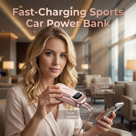 🔋 50% RABATT! 🏎️ Powerbank mit Doppelkabel – Sportwagen-Design, 10000mAh, Schnellladung & Kompakt Für Unterwegs ⚡