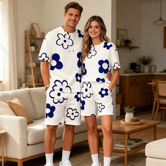 👕 60% RABATT! 🌸 Unisex Blumendruck T-Shirt & Shorts Set – Leichter Stoff, Lässiger Schnitt & Perfekt Für Warme Sommertage ☀️