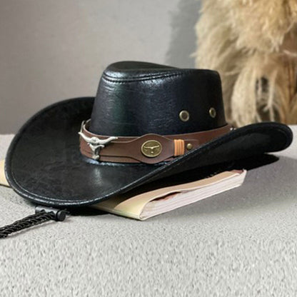 🤠 50% RABATT! ☀️ Vintage-Cowboyhut mit breiter Krempe & Riemen – PU, verstellbar & einheitsgröße – Perfekt für Western-Look & Sommerfestivals 🌾