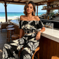 👚 50% RABATT! 🌴 Damen Zweiteiliges Set mit Tropenblatt-Print & Off-Shoulder-Top – Leichter Stoff, Lässiger Schnitt & Perfekt Für Einen Modischen Sommerlook 💃