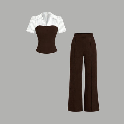👚 50% RABATT! ✨ Elegantes 2-teiliges Set: Gestreiftes Revers-Top & Palazzo-Hose – Stilvoll, luftig & perfekt für Büro und besondere Anlässe 🌸