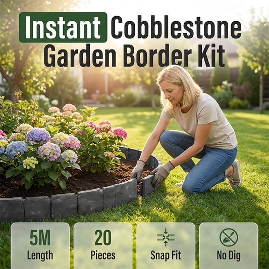🌿 50% RABATT! ☀️ Gartenborder Set Kopfsteinoptik 5m – 20 ineinandergreifende Teile – Wetterfester PP-Kunststoff, kein Graben & kein Werkzeug – ideal für Beete, Wege oder Rasenkanten 🏡