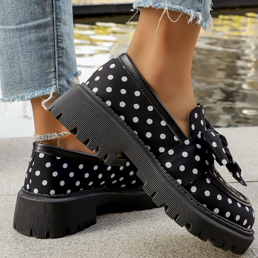 👞 50% RABATT! ⏰ Damen-Loafers mit Tupfenmuster, Schleife & Plateausohle – Bequem, verspielt & perfekt für Frühling und Sommer – ideal für Büro, Freizeit oder besondere Anlässe 🌸