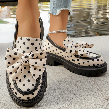 👞 50% RABATT! ⏰ Damen-Loafers mit Tupfenmuster, Schleife & Plateausohle – Bequem, verspielt & perfekt für Frühling und Sommer – ideal für Büro, Freizeit oder besondere Anlässe 🌸