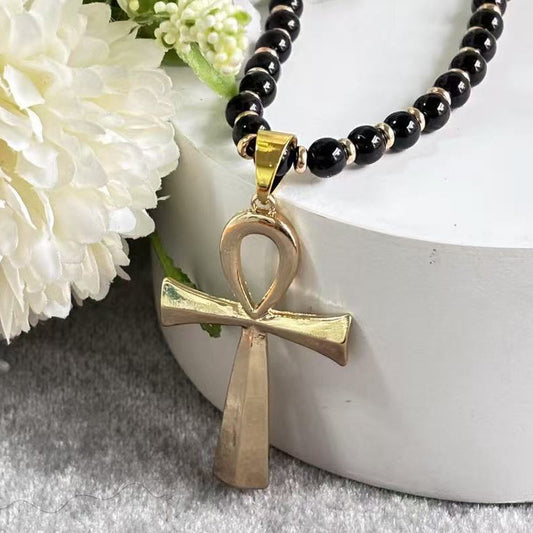 💎 50% RABATT! ✝️ Vintage Kreuzanhänger-Halskette mit Hämatitperlen – Mystisch, elegant & perfekt als individuelles Statement ✨