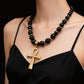 💎 50% RABATT! ✝️ Vintage Kreuzanhänger-Halskette mit Hämatitperlen – Mystisch, elegant & perfekt als individuelles Statement ✨