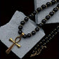 💎 50% RABATT! ✝️ Vintage Kreuzanhänger-Halskette mit Hämatitperlen – Mystisch, elegant & perfekt als individuelles Statement ✨