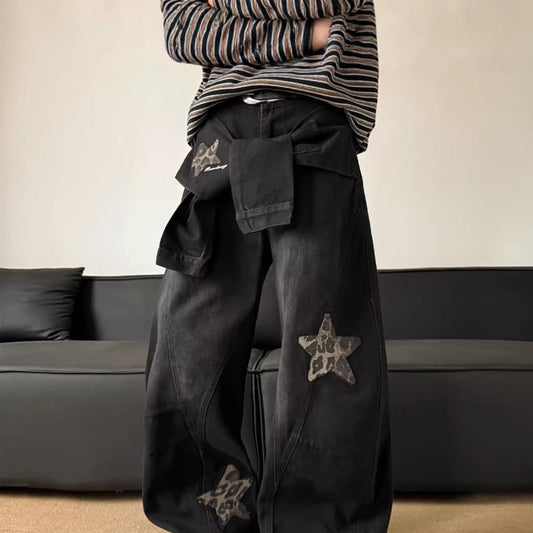 👖 50% RABATT! ⭐ Unisex Baggy-Jeans mit Stern-Patches – Lässiger Oversize-Schnitt, weicher Denim & angesagter 90s-Look ✨