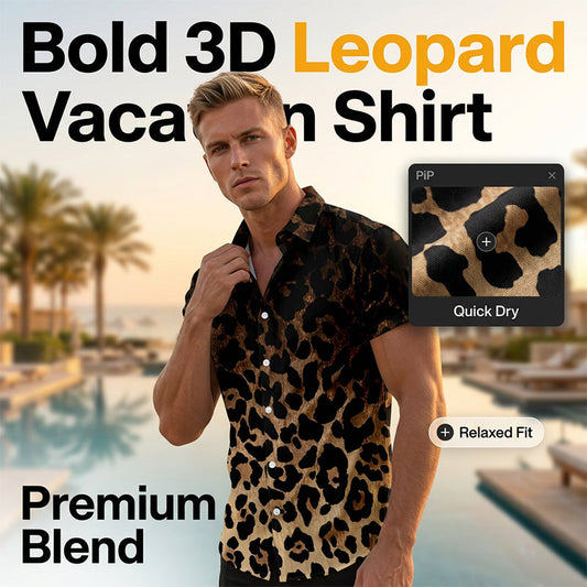 👕 50% RABATT! ✨ Herren Kurzarmhemd mit Leopardenmuster & Knopfleiste – Schwarz, Polyester – Wildes Design, atmungsaktiv & perfekt für Partys, Strand oder heiße Sommertage – auffälliger Look mit Komfort 🐆