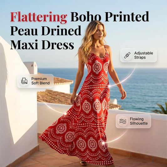 👗 50% RABATT! 🌸 Damen Boho Print Maxikleid – Mit verstellbaren Trägern, leicht & fließend – Perfekt für den Urlaub, Strand oder heiße Sommertage ☀️