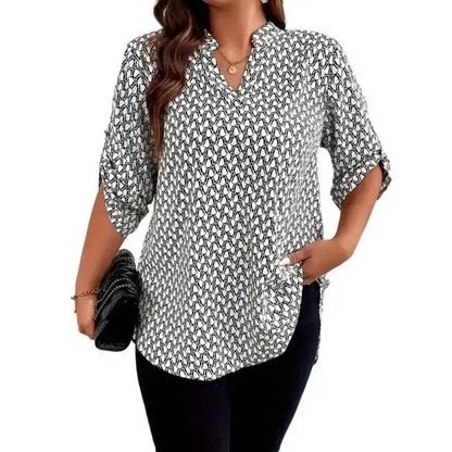 👚 50% RABATT! 🌞 NEU: Sommerkollektion – Damen Bluse mit geometrischem Print & V-Ausschnitt – lockere Passform, leicht & vielseitig – perfekt für warme Tage und kreative Looks ✨