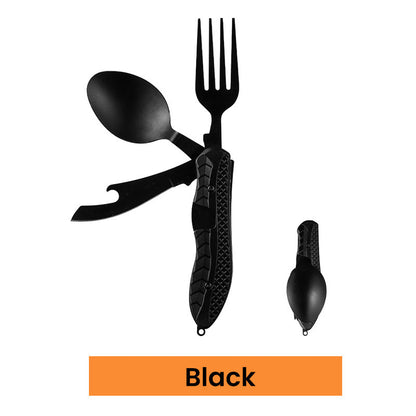 🍴 50% RABATT! 🎁 4-in-1 faltbares multifunktionales Outdoor-Besteck – Löffel, Gabel, Messer & Flaschenöffner – kompakt, leicht & ideal für Camping, Wandern oder Notfalltasche 🏕️