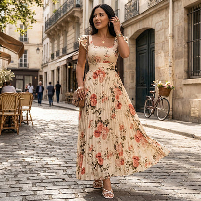 👗 50% RABATT! 🌺 Elegantes Blumenprint-Maxi-Kleid mit Plisseefalten – Romantisch, schmeichelhaft & perfekt für Frühling, Sommer & festliche Anlässe 💫