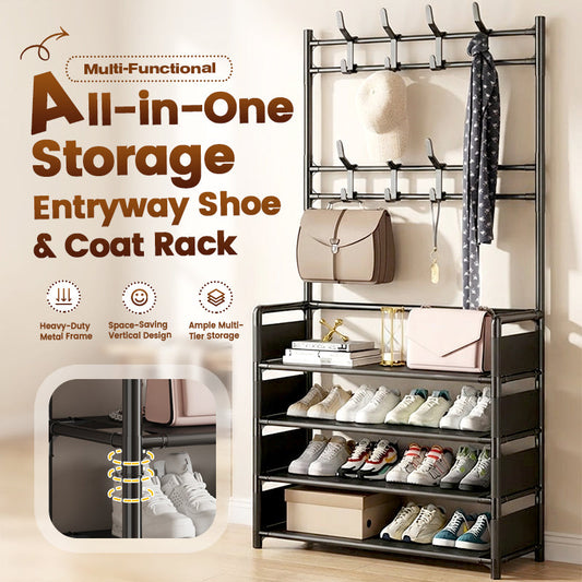 🪑 50% RABATT! 👞 Multifunktionaler Eingangsbereich Schuh- & Garderobenständer – Platzsparend, stabil & mit Haken für Taschen, Schlüssel und Jacken – ideal für Flur oder kleinen Haushalt 🧥