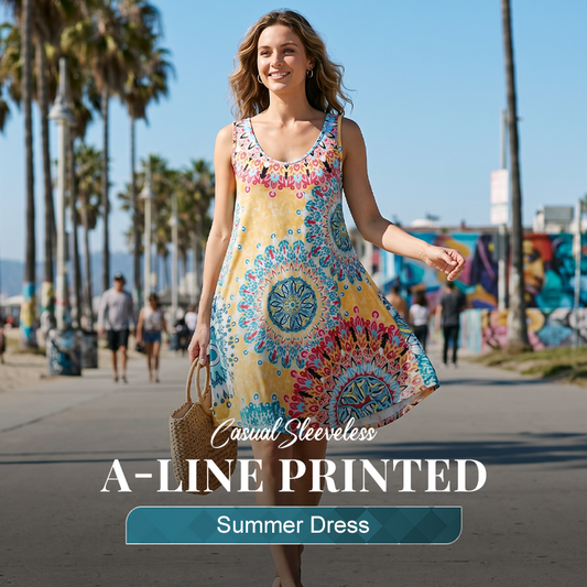 👗 50% RABATT! 🔥 Lockeres ärmelloses Sommerkleid im A-Linien-Schnitt mit Print – Leicht, luftig & perfekt für Strand, Reisen oder entspannte Tage in der Sonne ☀️