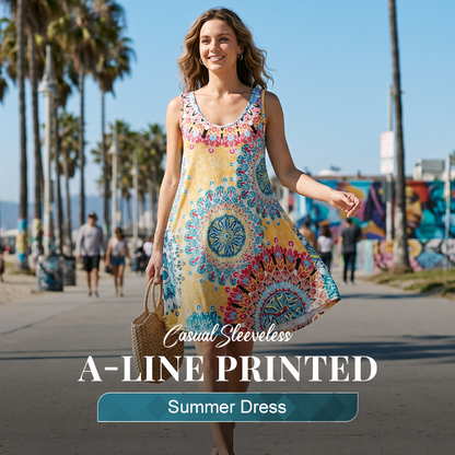 👗 50% RABATT! ⏰ Lockeres ärmelloses Sommerkleid im A-Linien-Schnitt mit Print – Leicht, luftig & vielseitig – Perfekt für heiße Tage, Strand oder einen entspannten Look – bequem und stilvoll 🌸✨