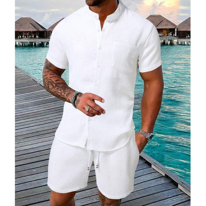 👕 50% RABATT! 🌴 Herren Strukturiertes Hemd & Shorts 2-teiliges Set – Leicht & atmungsaktiv – Perfekt für Strandurlaub, heiße Tage oder lässige Sommerabende 🩳