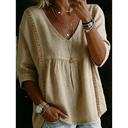👚 50% RABATT! ✨ Virales Spitzenbesatz-V-Ausschnitt-Top – Romantisch, leicht & empire-tailliert – Perfekt für einen eleganten Look im Alltag 🌸
