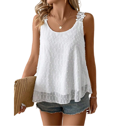 👚 50% RABATT! ⏰ Elegantes Tanktop mit Spitzen-Trägern und Punktmuster – Weich & atmungsaktiv – Perfekt für heiße Tage, zum Layering oder als schicker Solo-Look im Sommer 🌸