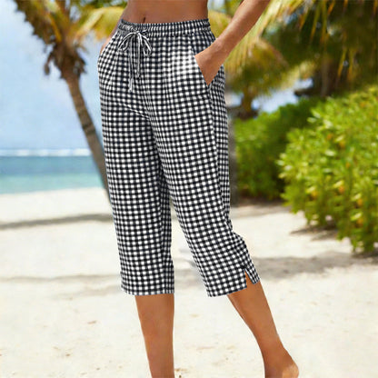 👖 50% RABATT! ⏰ Damen Sommer karierte 3/4 Hose – Leicht, luftig & lockere Passform – Perfekt für Strand, Alltag oder entspannte Tage im Freien 🌺✨