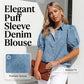 👚 50% RABATT JETZT! 💙 Damen Puffärmel Jeansbluse – Knopfleiste, Kragen & leicht – Atmungsaktive Baumwollmischung – romantisches Volumen & Alltagscharme für jeden Tag ✨